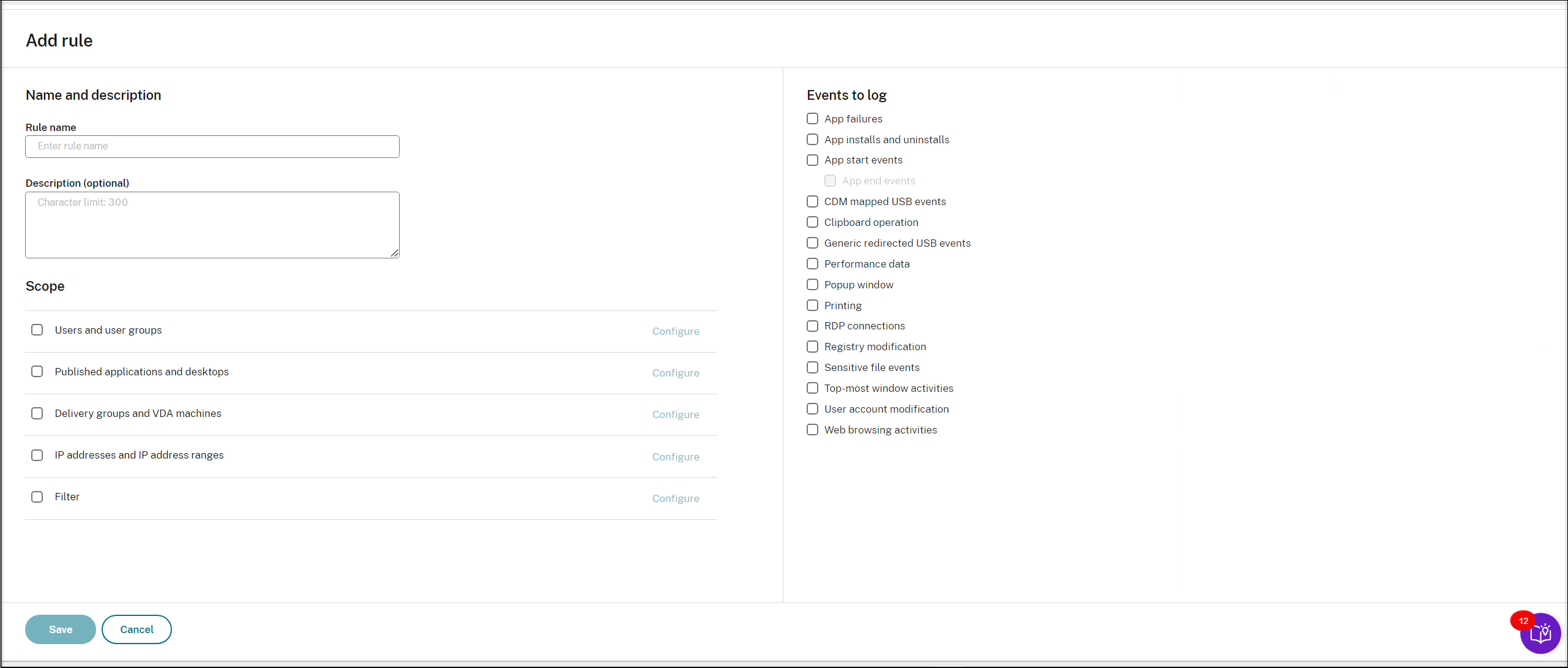 Rules for an event detection policy