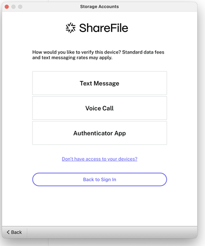 Écran URL de ShareFile pour Mac