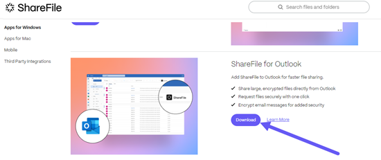 Outlook ribbon with ShareFile