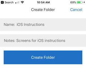 iOS create folder screen