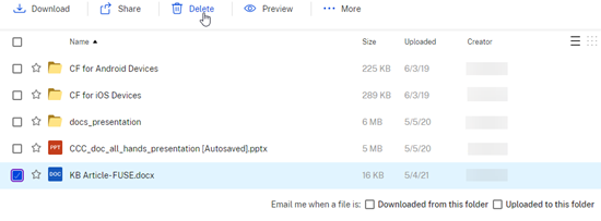 delete file Citrix Files for Windows