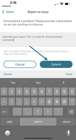 Log file in ShareFile for ios screen