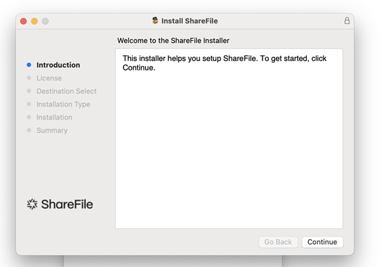 ShareFile für Mac-URL-Bildschirm