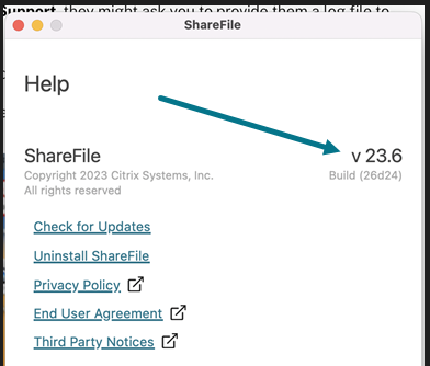 Log file in ShareFile for mac help screen