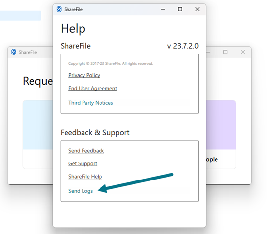 Fichier journal dans l'écran ShareFile pour Windows