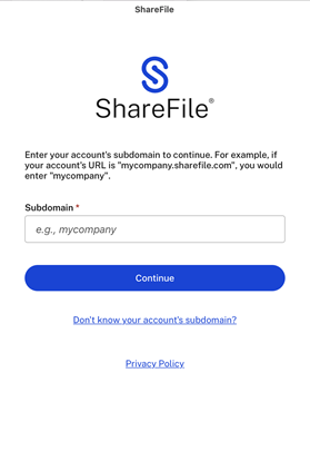 ShareFiles for Windows URL 屏幕