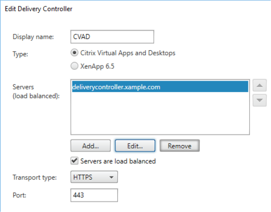 Edit Delivery Controller panel