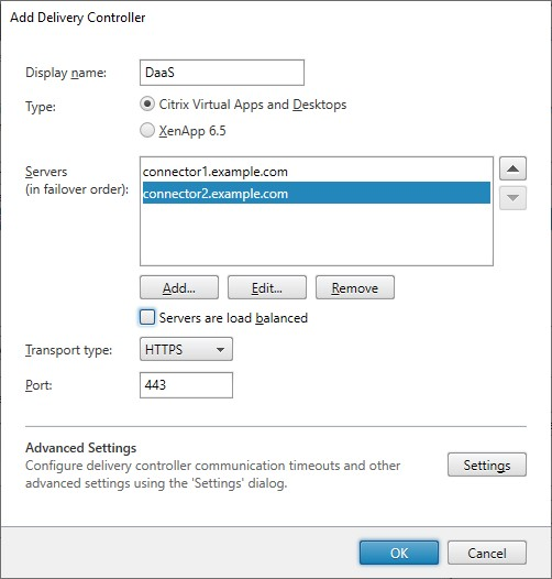 Screenshot of Add delivery controller window
