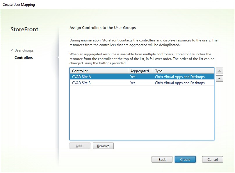 Captura de pantalla de la ficha Controllers de la pantalla Crear asignación de usuarios