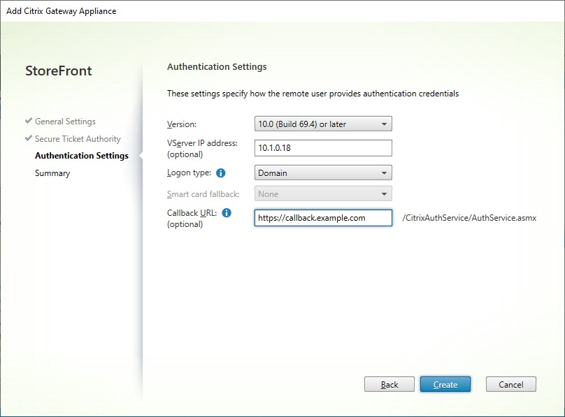 Screenshot of Add Gateway Appliance screen Authentication Settings tab