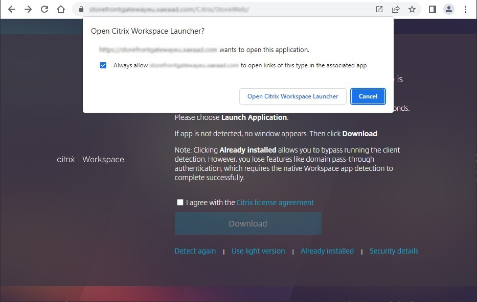 Screenshot of client detection permission pop-up window