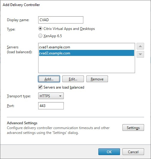 Screenshot of Add delivery controller window