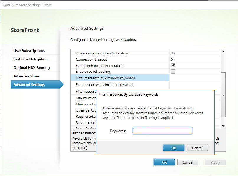 Screenshot of store advanced settings excluded keywords