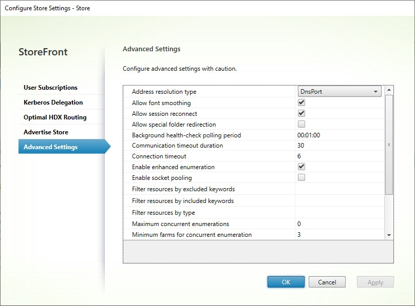Screenshot of advanced settings screen