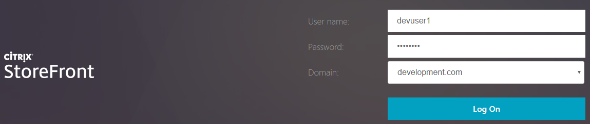 Screenshot of login screen with a domain drop down