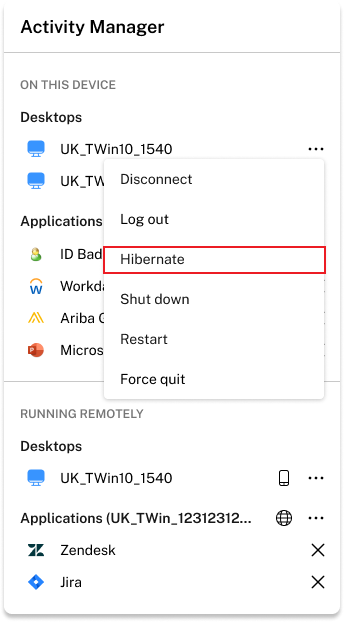 Hibernate a desktop session