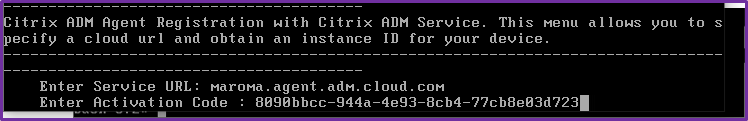 ADM エージェントサービスの URL とアクティベーションコード
