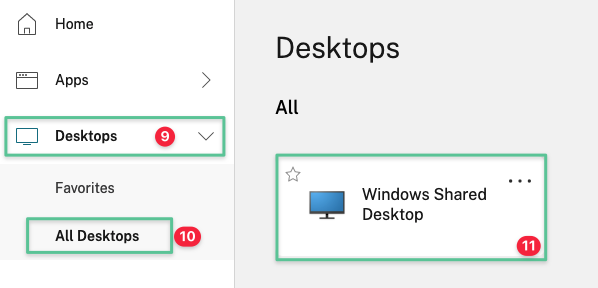 Windows shared desktop to launch