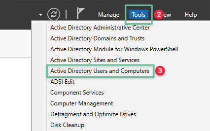 Sélectionnez Utilisateurs et ordinateurs Active Directory