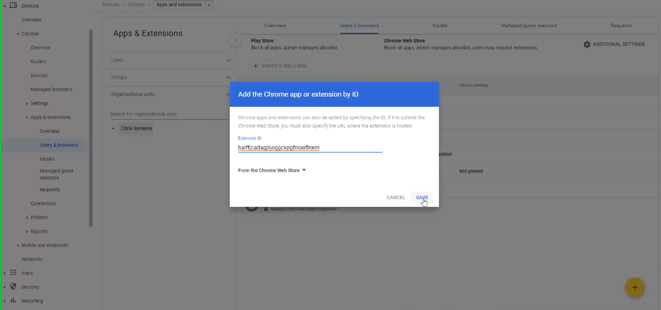 Google 管理画面_拡張機能 ID