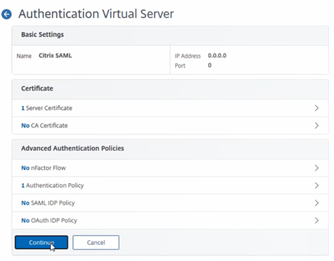 Authentication virtual server