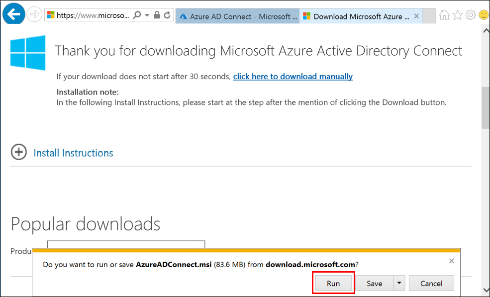 Exécuter Azure AD connect