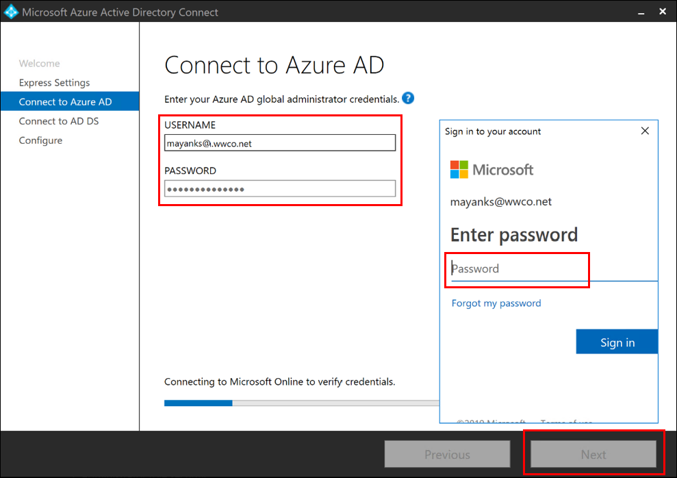 Azure AD connect Express