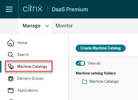 Catalogue de machines Citrix Virtual Apps and Desktops