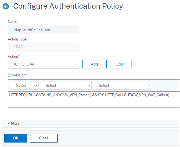 Authentication Policy WAF Binding