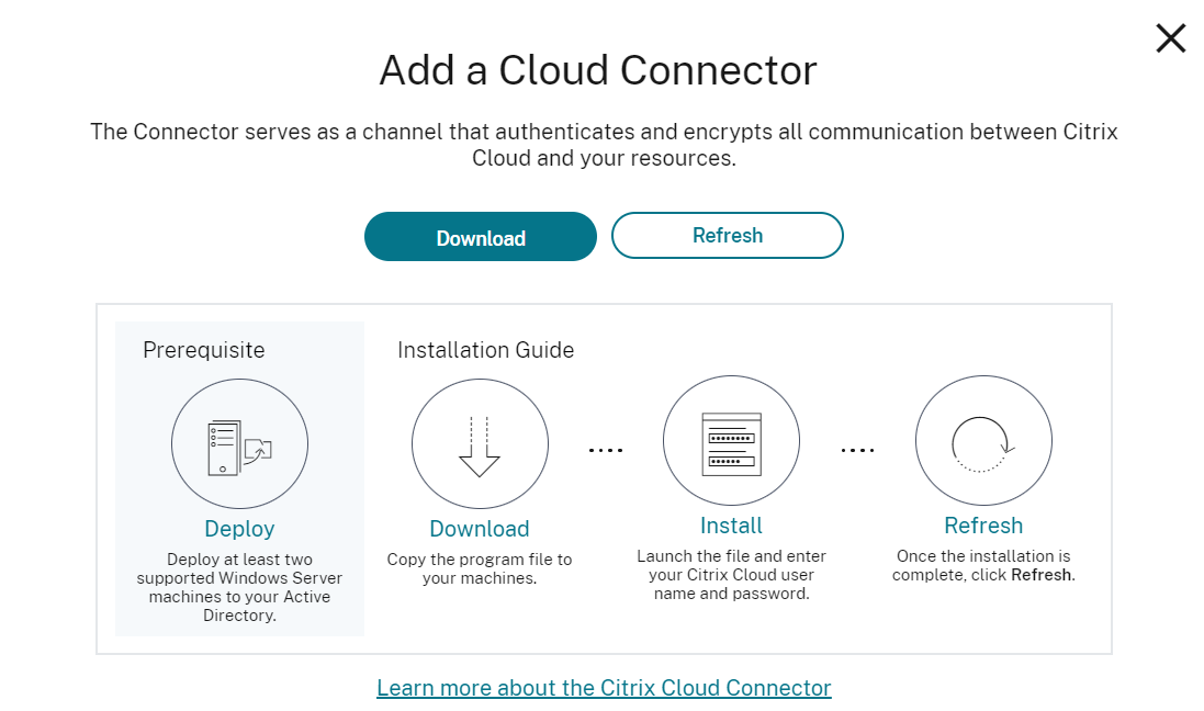 Servicio Citrix Virtual Desktops - Descargue y ejecute el instalador de Citrix Cloud Connector