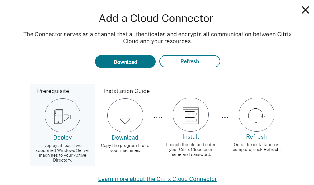 Citrix DaaS — Laden Sie das Citrix Cloud Connector-Installationsprogramm herunter und führen Sie es aus