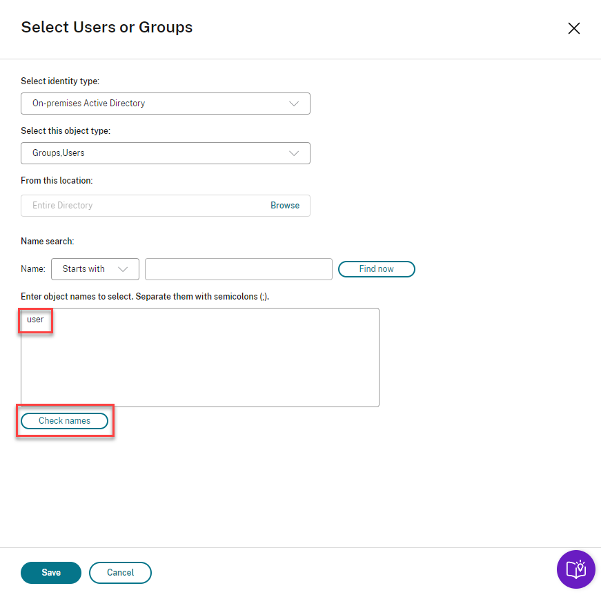 Citrix DaaS - Wählen Sie Benutzer oder Gruppen aus, die hinzugefügt werden sollen