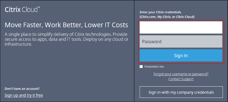 Log in to Citrix Cloud