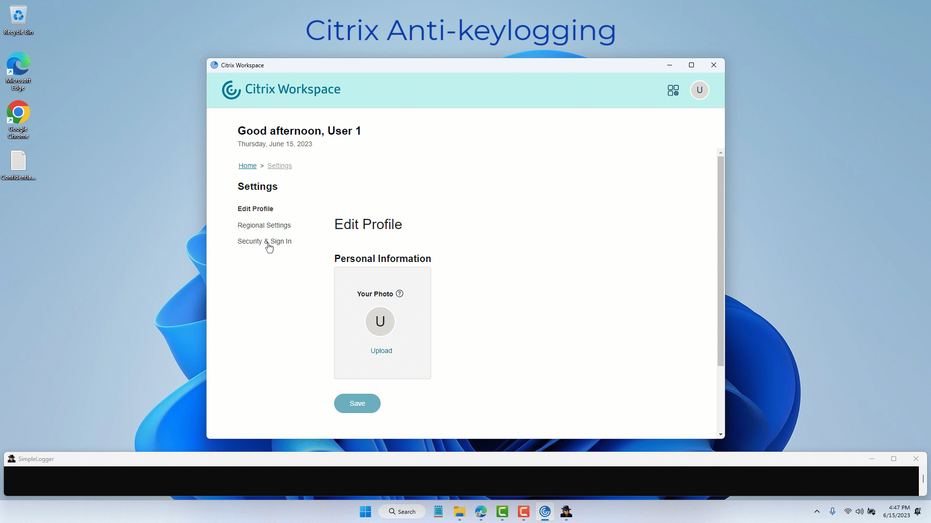 Directivas de protección de aplicaciones Citrix anti registro de teclas