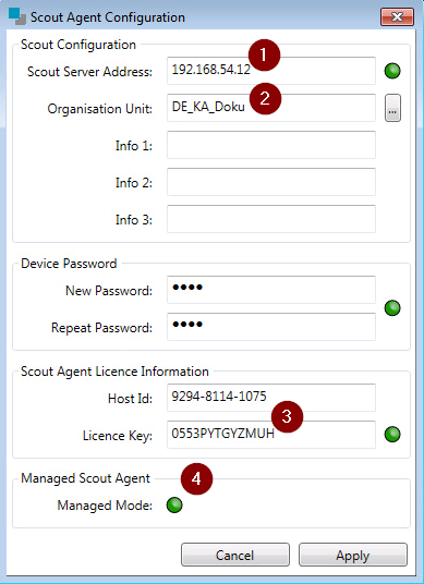 Scout Agent Configuration Window
