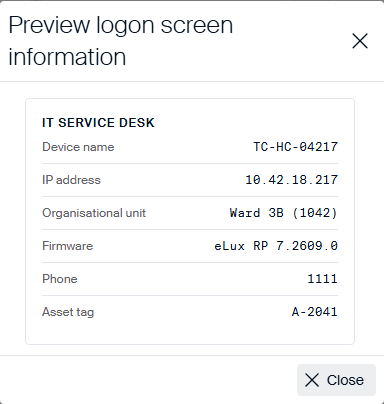 Preview of the tile with a heading, four device fields, and two custom entries