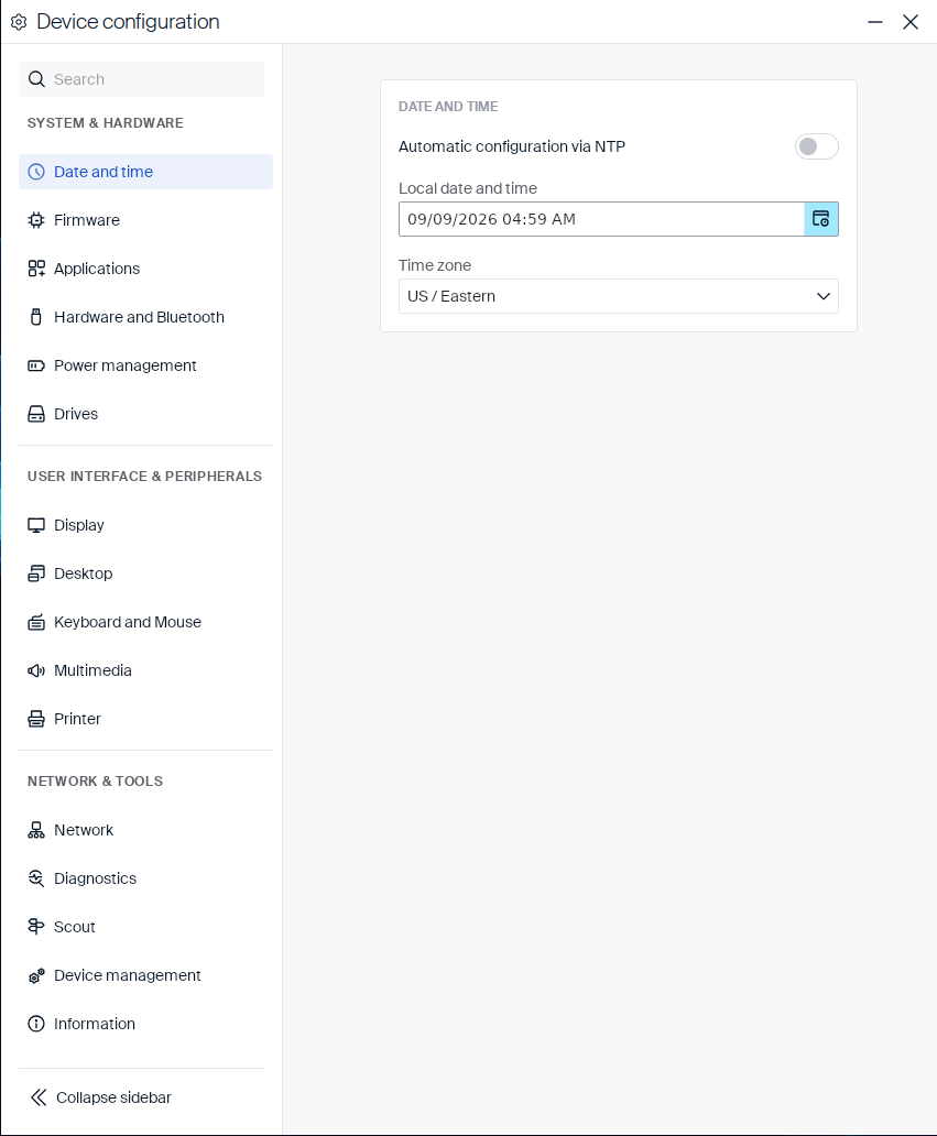 Date and time settings
