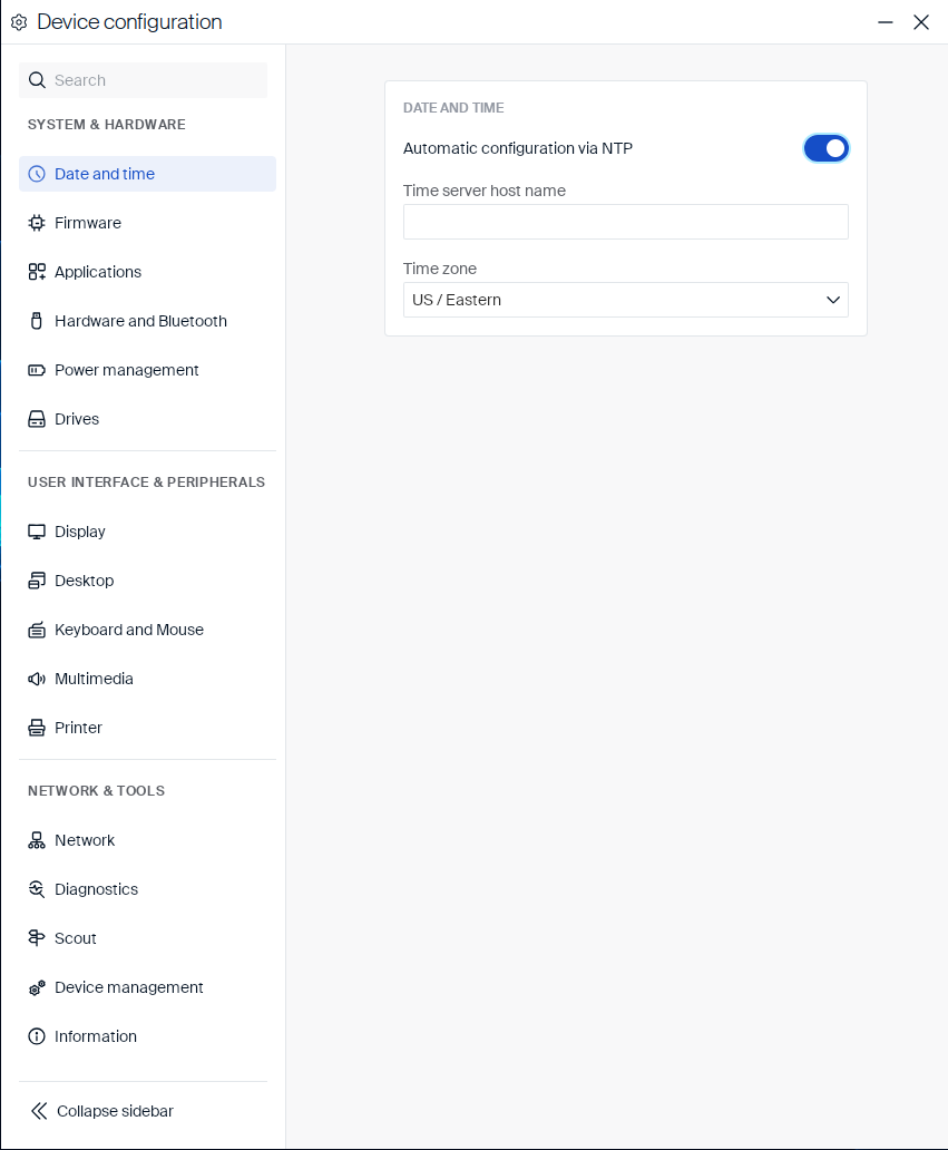 Automatic configuration via NTP enabled