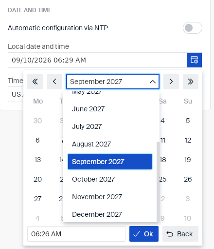 Month and year dropdown