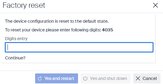Factory reset confirmation with random digit code