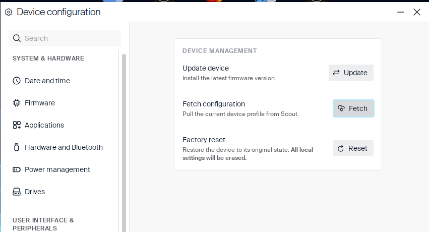 Device management screen