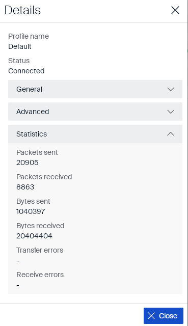 Details dialog, Statistics section