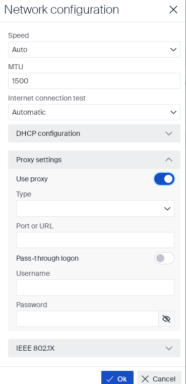 Proxy settings section, Use proxy enabled