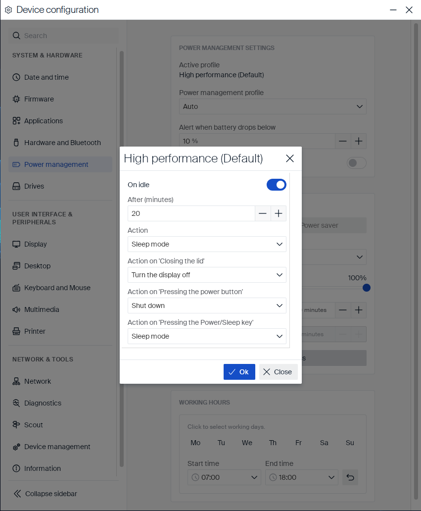 Advanced options dialog