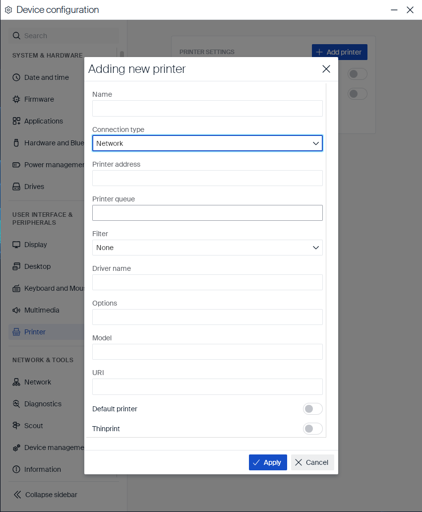 Network connection type fields
