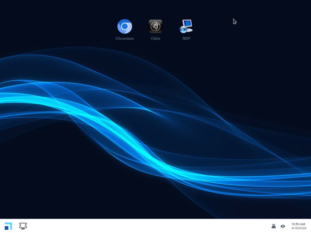 eLux desktop after first boot