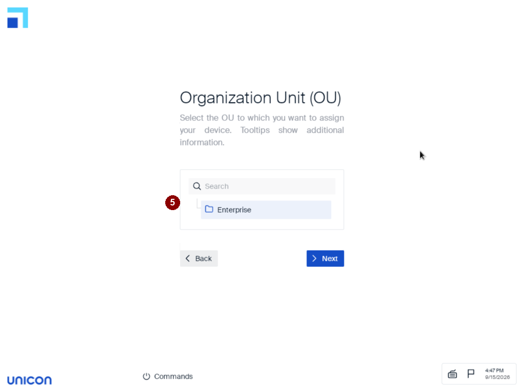 Organization Unit selection