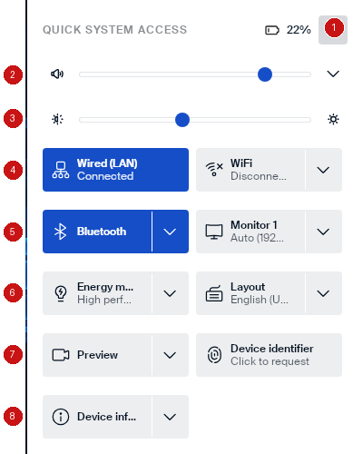 Quick system access panel
