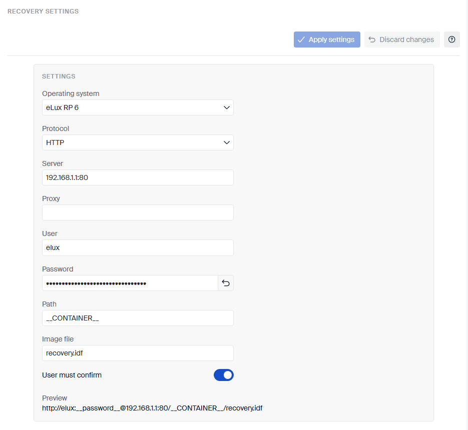Recovery settings in Scout Board