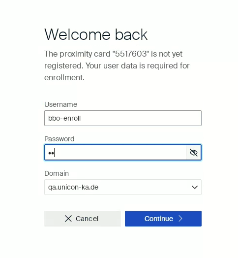 Card enrollment UI during login